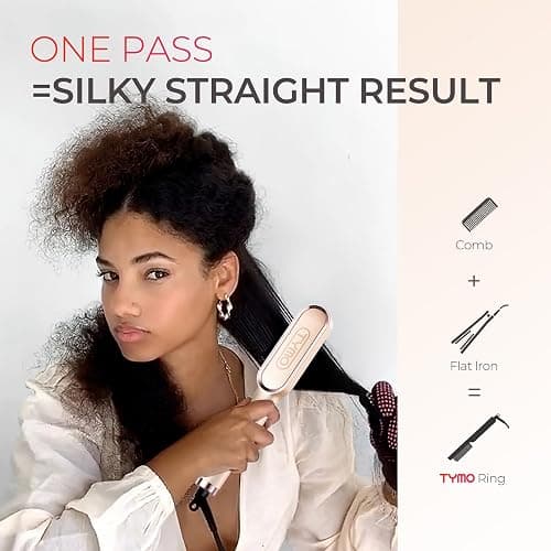 TYMO Hair Straightener Brush, Flat Iron & Comb 2 in 1 for Straightening, Anti-Scald Hot Comb, 5 Temp for All Hair Types, Straightening Brush for Women, Fast Finish with Smooth, Shiny, TYMO RING, Peach thumbnail 3