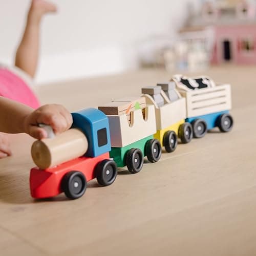 Melissa & Doug Wooden Farm Train Set - Classic Wooden Toy (3 Linking Cars) thumbnail 5