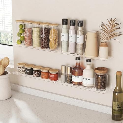 Lifewit Floating Shelves for Bathroom, Acrylic Display Shelf Wall Mounted for Makeup, Skincare, Nail Polish, Book, 14" Perfume Organizer for Bedroom, Living Room, Nursery, Home Decor, Clear, 4 Pack thumbnail 2