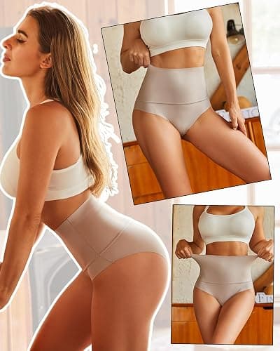 FINETOO Tummy Control Underwear for Women High Waisted Nylon Brief No Show Womens Bikini Seamless Panties 4pack S-XXXL - Large - Set2-4pack thumbnail 7