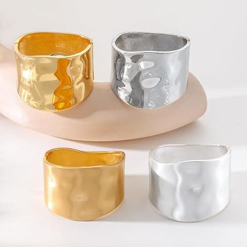 AYWFCBF Bangle Bracelets for Women | 14K Gold Plated Trendy Wide Bracelets | Hinged Arm Cuff Bangles Chunky Bracelet for Women thumbnail 6