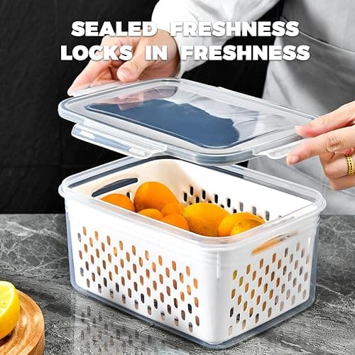 INEDRIMS 3PCS Fruit Containers for Fridge with Removable Filter, Berry Airtight Produce Storage Containers to Keep Fruit and Vegetables Fresh, BPA-Free Dishwasher Safe Food Containers (Blue) thumbnail 3