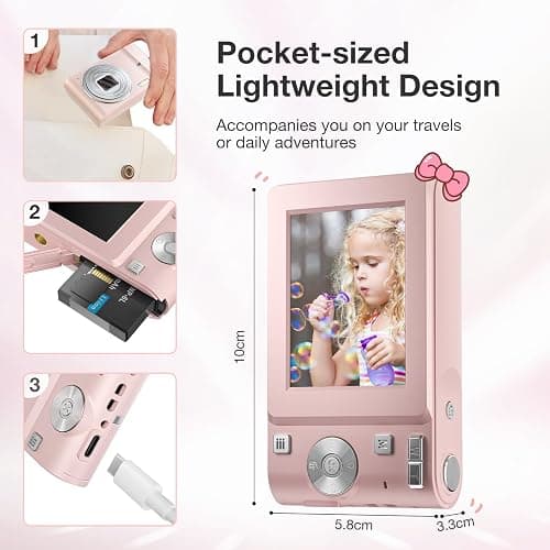 Hlieeosfcn Digital Camera, 1080P FHD 50MP Kids Digital Camera with 32G TF Card, Auto Focus Point timed shooting feature Rechargeable Compact Camera with 16X Digital Zoom Camera thumbnail 3