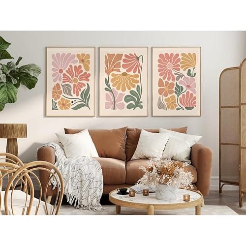 Boho Flower Wall Art Decor Abstract Floral Canvas Prints Botanical Plant Wall Art Pictures Minimalist Flower Market Painting Poster for Living foom Bedroom 16x24 Inch Unframed Set of 3 thumbnail 4