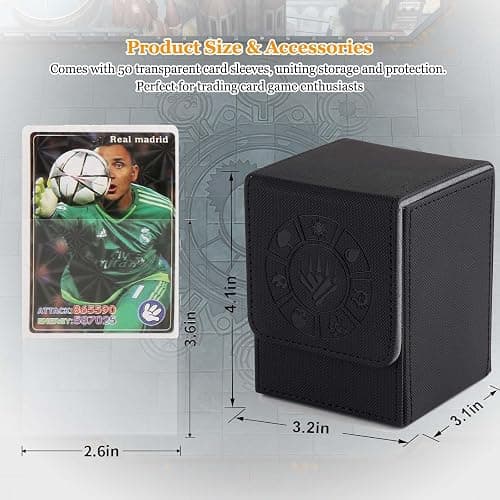 Arkeiliy Card Deck Box, 110+ Storage MTG Deck Box with 50 Pcs Card Sleeve, Collectible Trading Card Cases for Magic Commander and More (Black) - Black thumbnail 3