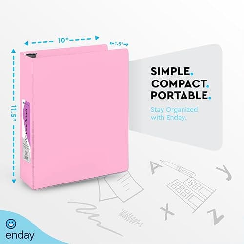Enday 1.5 Inch Binder, Pink - 1.5 Inch 3 Ring Binder, Round Ring Pastel with Clear View Cover for Letter Size 8.5 x 11'' Paper & 2 Inside Pockets, Ideal for School Supplies, Office, and Home thumbnail 2
