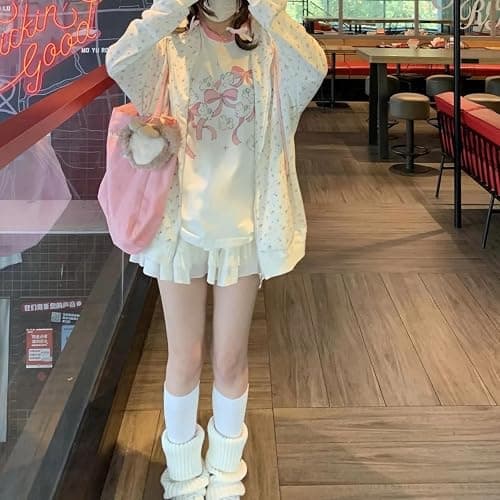 OATSBAS Women's Y2K Cute Floral Hoodies Kawaii Zip Up Hoodies Cartoon Cat Embroidery Oversized Pullover Sweatshirt thumbnail 6