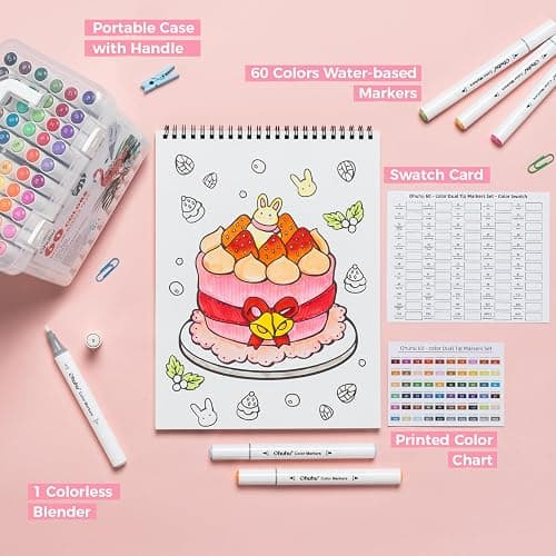 Ohuhu Markers for Adult Coloring Books No Bleeding 60 Colors Water-based Dual Tips Coloring Markers for Kids Adults Beginners Drawing Pens for Journaling Lettering (Brush & Chisel) thumbnail 7