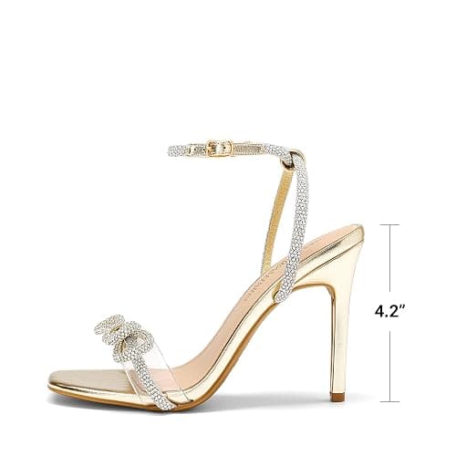 Dream Pairs Women's Double Bowknots Heels, Stiletto Heels with Rhinestone Bow Slingback High Heeled Sandals Square Toe Shoes thumbnail 7