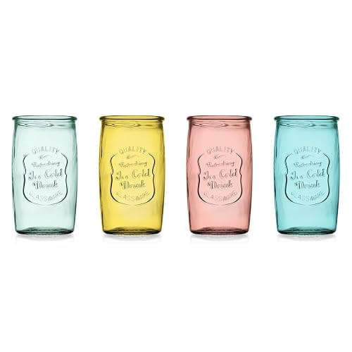 Glaver's Colored Glassware, Ice Cold Drinking Glasses Set of 4 – 20 Oz Vintage Glass Cups for Kitchen, Dining Table – Multi- Colors Glass Tumblers. Hand Wash. thumbnail 5