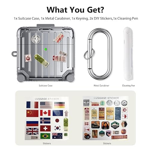 KOREDA Compatible with AirPods 4 Case Cover, Funny Suitcase Design Case for Airpods 4th Generation 2024, Cute Fashion Protective Hard Case with Cleaner Kit & Keychain (Silver) thumbnail 6