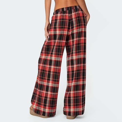 Women's Plaid Pajama Pants Low Rise Gingham Lounge Pants Plaid Pj Pants Sleep Bottoms Wide Leg Trousers Streetwear thumbnail 6