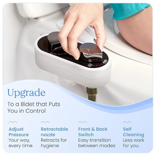 CLEAR REAR Bidet Attachment for Toilet Seat - Non-Electric, Self-Cleaning Dual Nozzle, Adjustable Water Pressure, Rear & Feminine Wash Hygienic Bathroom Upgrades - Fits Elongated Toilets (White) thumbnail 4