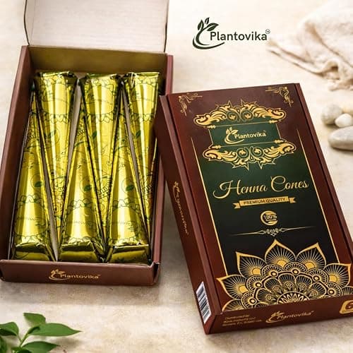 Plantovika Henna Cones Made from 100% Natural Leaves | Fresh Ready-to-Use Pre-Filled Paste, Henna Tube | Dark Reddish Brown | No Additives | Long Lasting Color | Pack of 6 thumbnail 2