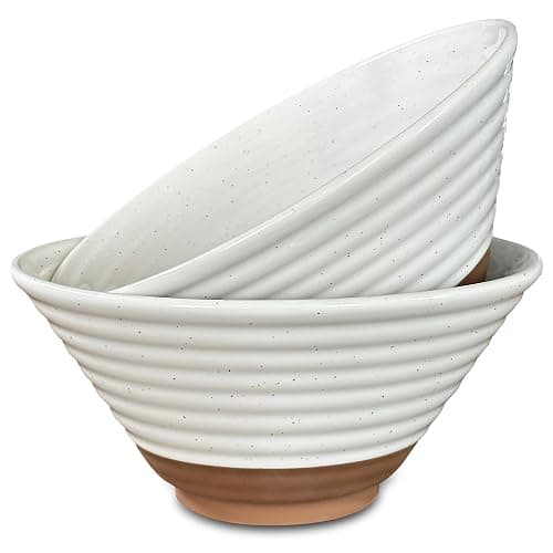 Mora Ceramic Ramen Bowl Set of 2, 45oz - Great for Pho, Miso Udon Soup, Instant Noodles, Serving, Thai or Asian Food - Microwave Safe Large Japanese Noodle Bowls, Modern Kitchen - Vanilla White - Image 1