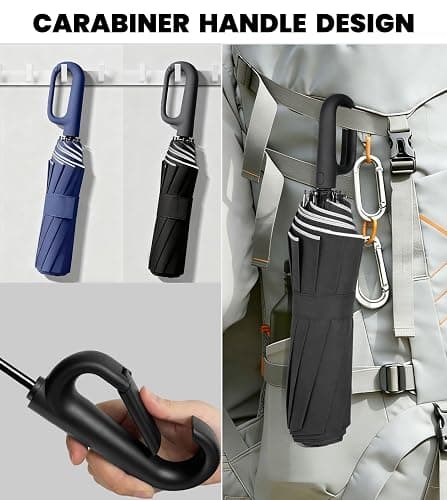MRTLLOA Travel Essentials Ring Handle Umbrella, Windproof for SUN/UV and Rain with Reflective Stripe, Compact Folding Backpack Umbrella for Women Men, 10 Ribs thumbnail 6