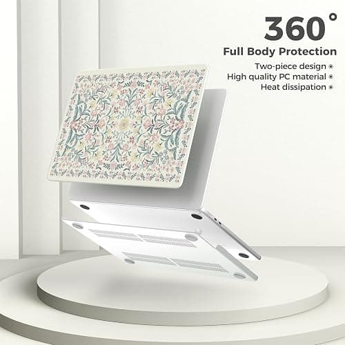 iCasso MacBook Air 13 Inch Case M5 2026 A3449 Pink Boho | Macbook Air 13.6 Inch Hard Shell Case M4 M3 M2 2025-2022 A3240 A3113 A2681, Vintage Flowers, Keyboard Cover Screen Protector thumbnail 3