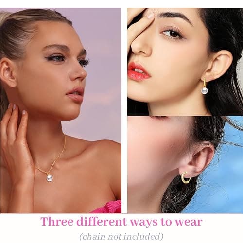 14K Gold Pearl Earrings for Women Vintage Clip On Dangle Earrings Non Pierced Earrings Lightweight Drop Dangle thumbnail 3