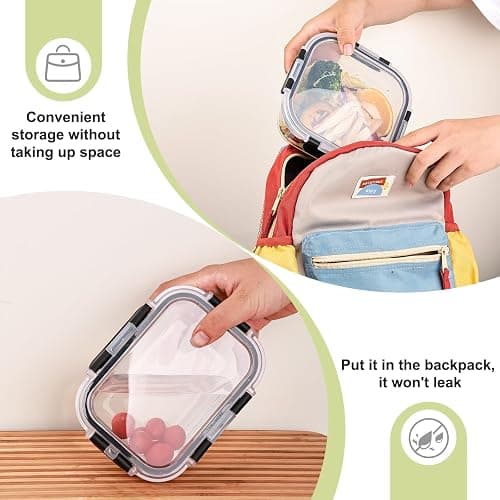 Liuruiyu 8 Pack Glass Food Storage Containers with Lids, Meal Prep Containers, Airtight Bento Boxes with Leak Proof Locking for Microwave, Oven, Freezer and Dishwasher, BPA Free thumbnail 3