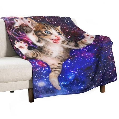 Cat Blanket Funny Gifts for Girls Boys Woman Kids Cat Lover Throw Blankets Soft Blanket Warm Fleece Flannel Plush Blankets for Bed Sofa Couch 60"x80" - Image 1