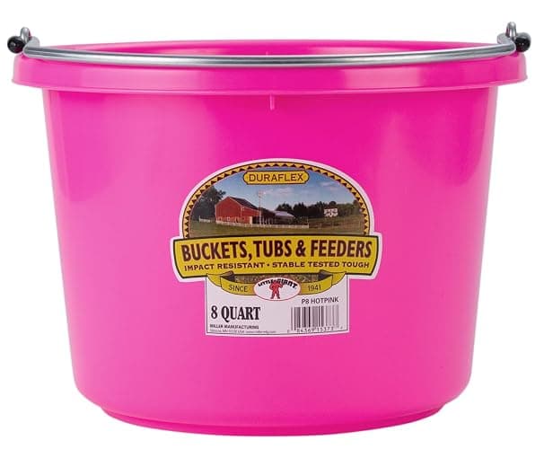 Miller Manufacturing P8HOTPINK Plastic Round Back Bucket for Horses, 8-Quart, Hot Pink - Image 1