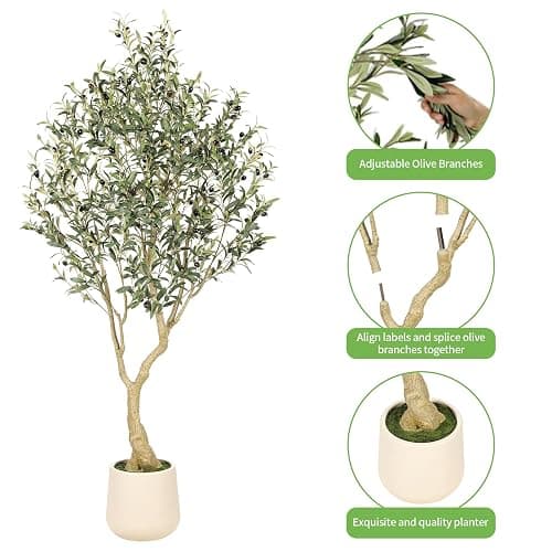 Realead 6ft Artificial Olive Tree with Tall Exquisite Planter - Realistic Faux Olive Tree with Thick Trunk and Lifelike Fruits - Large Fake Olive Tree for Home Office Decor thumbnail 5