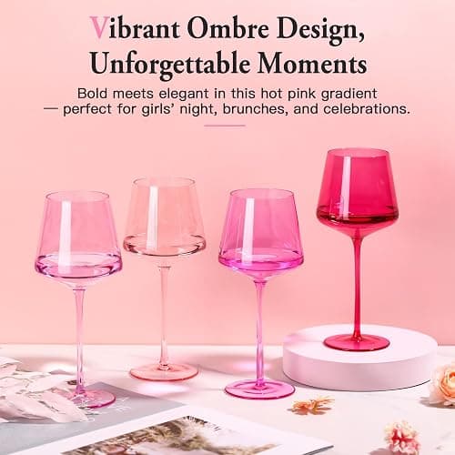 SIPBYSOP Hot Pink Wine Glasses Set of 4 – Colorful Stemmed Glasses in Mixed Shades of Pink,Coloful Birthday Party Wine Glass,18OZ,Mothers Day Gifts,Gifts for My Wife thumbnail 3