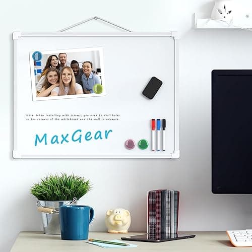 MaxGear Double-Sided Dry Erase Board for Wall, 16"x12" Hanging Whiteboard, Small Dry Erase White Board with 3 Markers&4 Magnets, Portable Whiteboard for Students - Planning, Drawing, Memo, to Do List - White - 16"x12" thumbnail 2