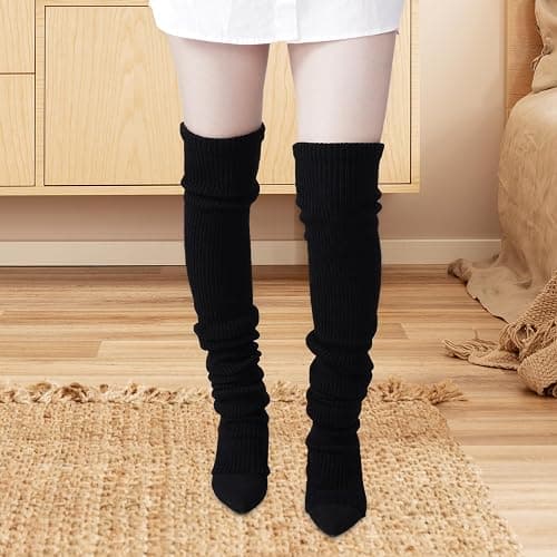 Yymobt Leg Warmers Black Knee High Socks Footless Thick Winter Leg Warmer for Women 35 Inches 80s Party thumbnail 7