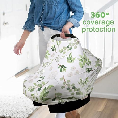 Nursing Cover Breastfeeding Scarf, Car Seat Covers for Babies Infant Carseat Canopy, Stretchy Soft Breathable Multi-Use Cover Ups for Stroller High Chair Shopping Cart, Baby Essentials for Summer thumbnail 3