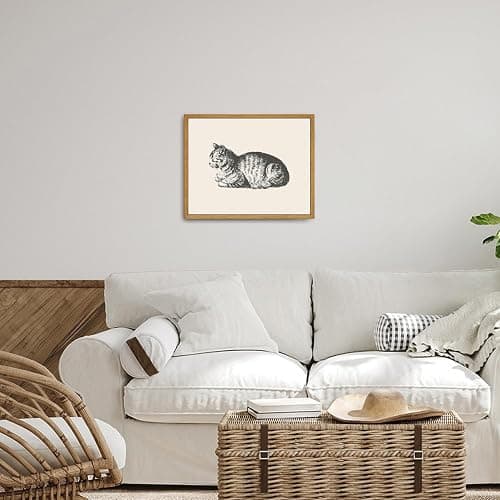 Roslynity Framed Canvas Wall Art Vintage Print Paintings Lying Cat Reclining Boho Animal Catlover Gift Retro Aesthetic Artwork for Home Living Room Bedroom Bathroom Wall Decor (8"x10") thumbnail 6