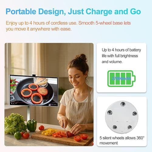 VLH 27 Inch Smart Portable TV, FHD Touch Screen Monitor on Wheels, Android 15, 6GB +128GB, Wireless Movable Display, EDLA-Certified, 13MP Camera, Speaker, 8 Hour Battery, HDMI, Voice Remote Control thumbnail 5