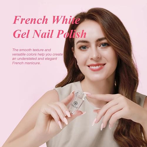 Saviland French Manicure Kit: French Tip Nail Stamp with White Gel Nail Polish Set, Jelly Silicone Nail Stamper Nail Stamper Kit for French Nails Home DIY Nail Salon - 1B-2White thumbnail 6