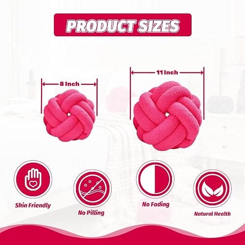 Uvvyui Knot Pillow Ball, Soft Hot Pink Home Decor Knotted Pillows, Handmade Round Plush Throw Pillow, Aesthetic & Cute Large Decorative Pillows for Bed, Floor, Couch, Bedroom Home Decor 8 inches thumbnail 2