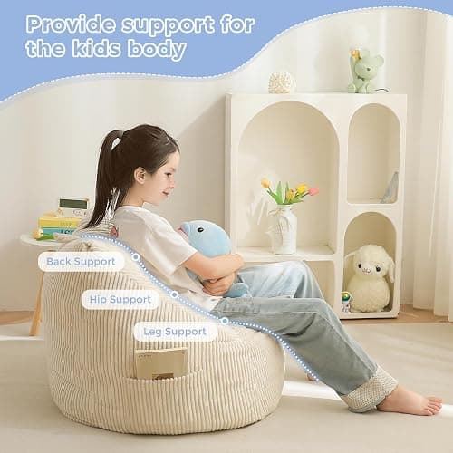 MAXYOYO Kids Bean Bag Chair, Bean Bag Couch with Handle, Comfy Toddler Chair for Boys and Girls, Accent Sofa Chair with Pocket for Gaming Reading Relaxing, Beige | Comfy Toddler Chair for Boys and Girls, Accent Sofa Chair with Pocket for Gaming Reading, Beige thumbnail 7