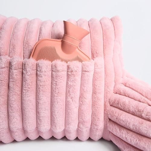 OHS Reading Pillow Faux Fur Ribbed, Heatable Pocket Cuddle Cushion for Bed Super Soft Cosy Pillow with Arms Support Pillows for Sitting up in Bed, Blush Pink thumbnail 9