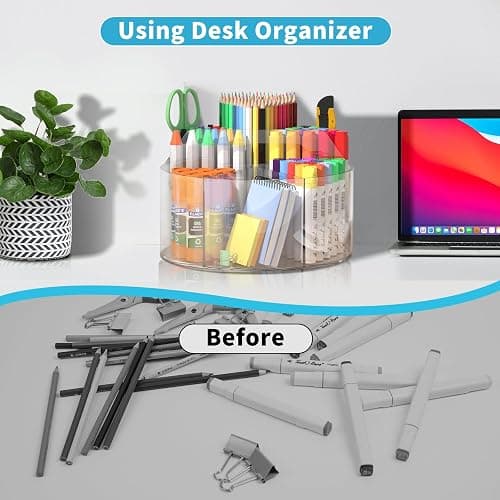Rotating Markers Organizer for Kids, Acrylic Lazy Susan Organizers for Desks, 360 Degree Spinning Pencil Holders Pen Holders, Clear Arts and Crafts Organizer Storage, Art Supply Storage 6 Compartments thumbnail 5