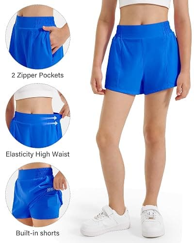 Stelle Girl's Athletic Shorts with Liner Zipper Pockets Elastic Waist Running Shorts Sports Active Shorts for Teen Kids thumbnail 4