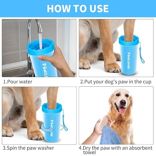 Professional 7 in 1 Dog Paw Cleaner for Dogs & Cats - Includes 1 Portable Paw Washer, 1 Bath Brush, 2 Dog Toothbrushes and 3 Absorbent Towels Note: Fits Paws 2.5 to 3.5 Inches Wide (Large, Blue) thumbnail 4