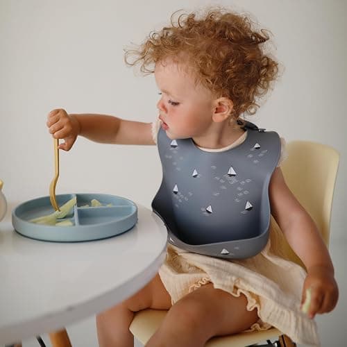 mushie Silicone Baby Bib | Adjustable Fit Waterproof Bibs (Planets) thumbnail 5