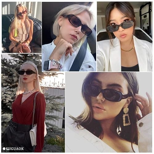 KUGUAOK Retro Rectangle Sunglasses Women and Men Vintage Small Square Sun Glasses UV Protection Glasse thumbnail 3