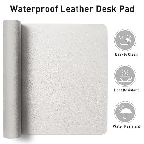 Aothia Leather Desk Pad Protector, Mouse Pad, Office Desk Mat, Non-Slip PU Leather Desk Blotter, Laptop Desk Pad, Waterproof Desk Writing Pad for Office and Home (23.6" x 13.7", Off-White) thumbnail 6