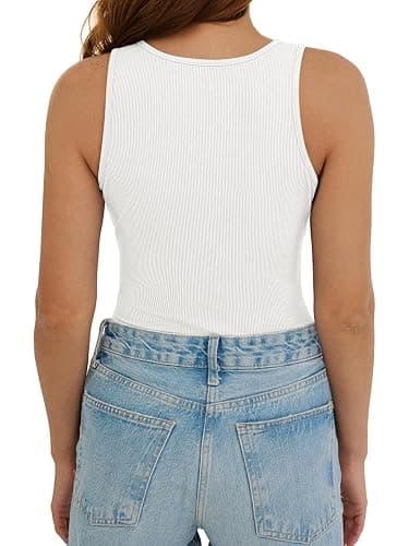 SLOWCOLIN Ribbed Tank Tops for Women Sexy Low Cut Henley Tank Top Scoop Neck Slim Fit Casual Summer Shirts Women 2026 Trendy thumbnail 5