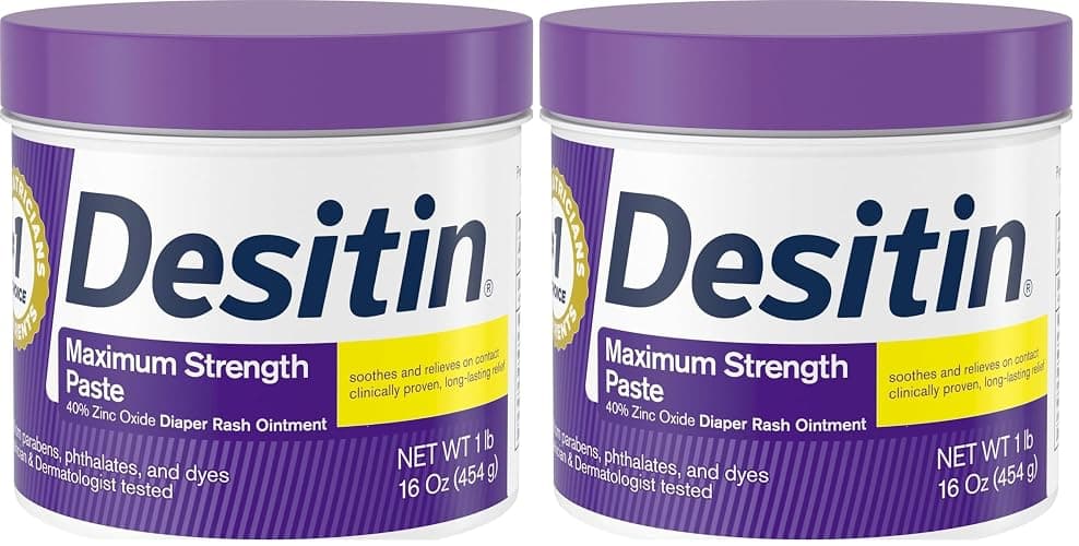 Desitin Maximum Strength Diaper Rash Cream, 40% Zinc Oxide | Treatment & Prevention | Hypoallergenic | Paraben-Free | 16 oz Pack of 2 - Image 1
