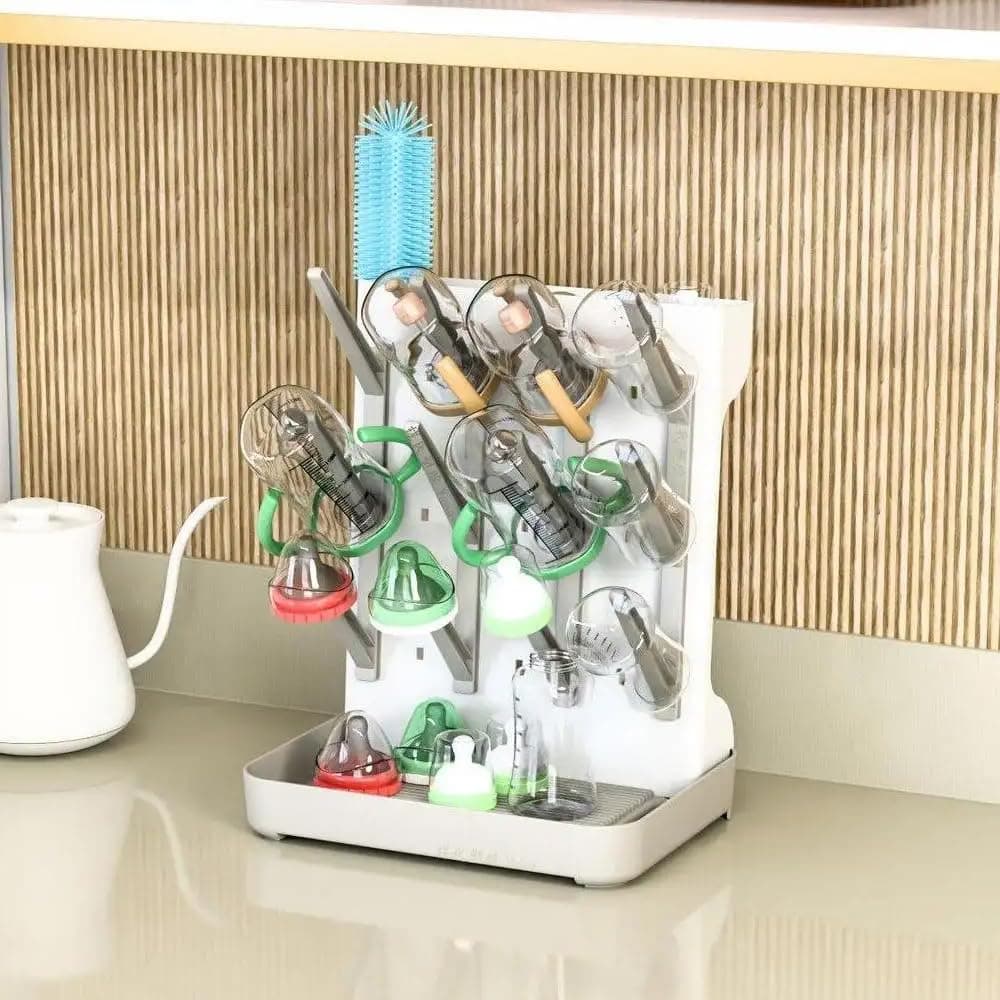 Baby Bottle Drying Rack, Vertical Space Saving Countertop Standing Drying Rack Baby Accessory, Bottle Brsuh, Pacifier, Breast Pump Accessories Drying Stand, Storage Organizer (Gray) - Grey thumbnail 5