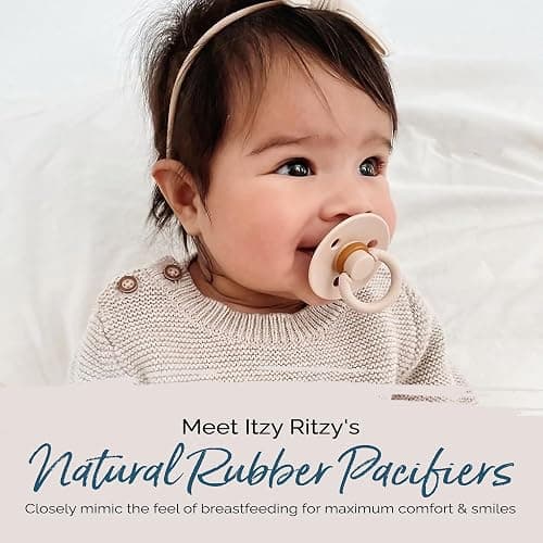 Itzy Ritzy Natural Rubber Newborn Pacifiers (Set of 2) – Baby Pacifiers with Cherry-Shaped Nipple & Large Air Holes for Added Safety; Set of 2 Binkies in Coconut & Toast (Ages 0 – 6 Months) thumbnail 3