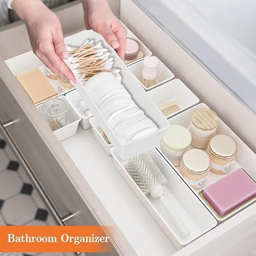 SpaceHacks 25 PCS Plastic Drawer Organizer Set, 4-Size Versatile Organizer Trays & storage Bins for Makeup, Jewelry, and Gadgets in Bathroom, Bedroom and Office, White thumbnail 6