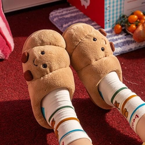 Layheld Croissant Fuzzy Slippers Women Open Back& Closed Back Cute House Shoes 1.4” Y2k Aesthetic Warm Non-Slip Indoor Fluffy Slippers thumbnail 5