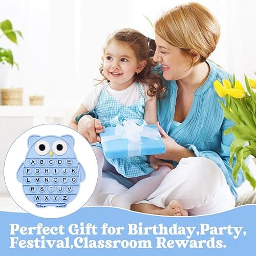 Fidget Toys for Kids, Owl Shaped Silicone Squeeze Sensory Toys, Alphabet Bubble Stress Anxiety Relief Relax Tools for Kids Adults School Classroom Gift Party Favors (Blue) thumbnail 7