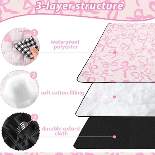 SmoothNovelty Pink Bow Picnic Blanket 80'' x 80'' Waterproof Extra Large Camping Blanket Coquette Picnic Mat Foldable Portable Preppy Outdoor Beach Mat with Carry Strap for Outdoor Grass Lawn Park thumbnail 4